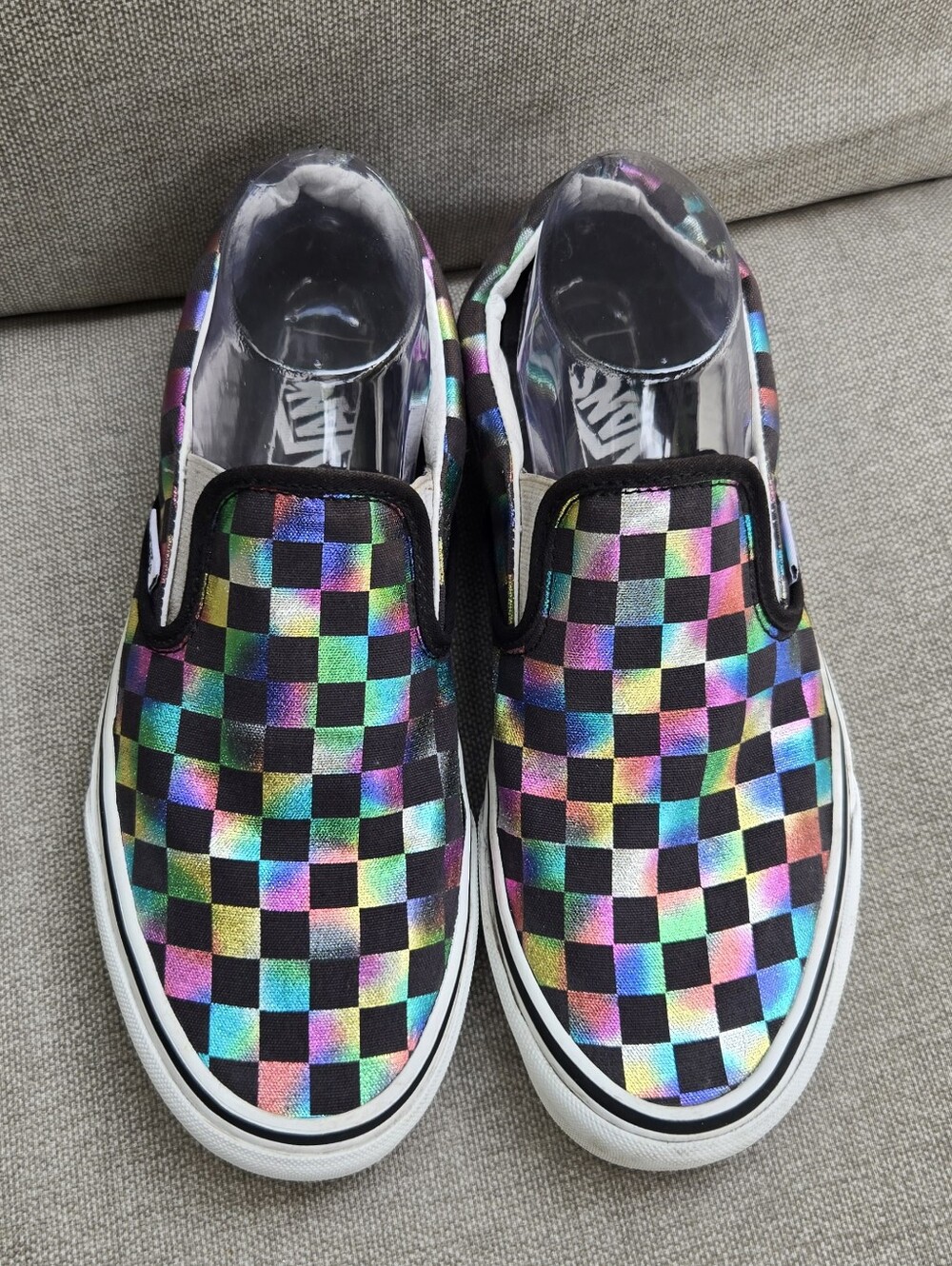 Vans Slip-On Holographic Checkerboard Sneakers - Black & Multicolor